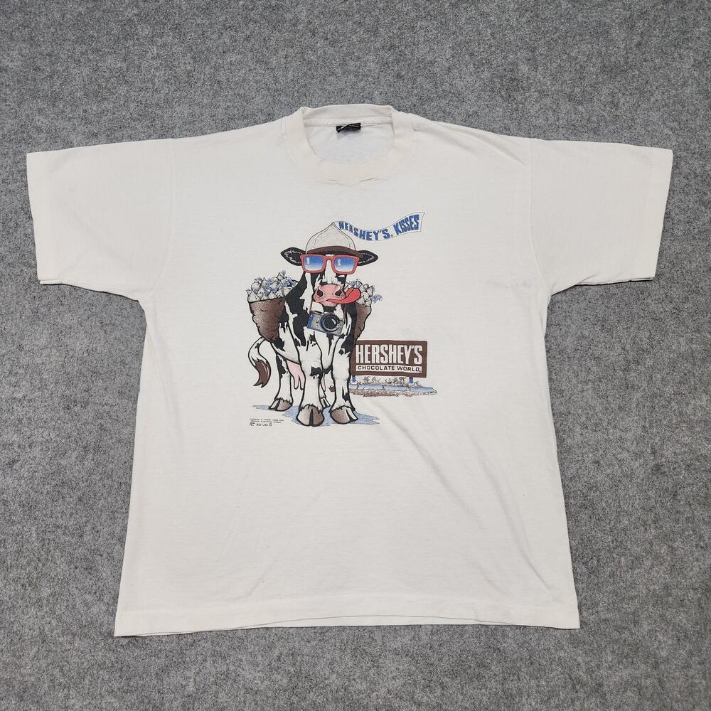 VTG 90s Hersheys Chocolate‎ World Promo Mens L Large Graphic Cow Park T Shirt - Picture 3 of 16